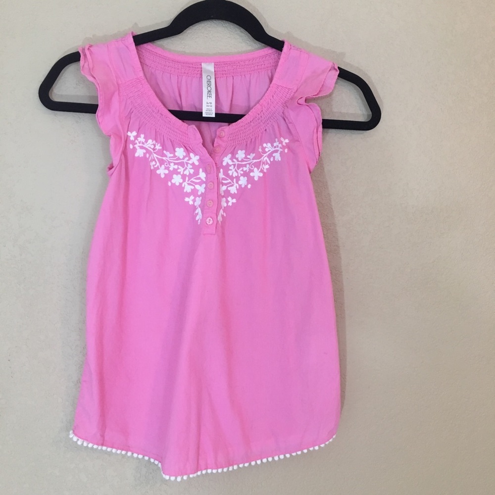 Floral embroidered pink cotton shirt large EUC
